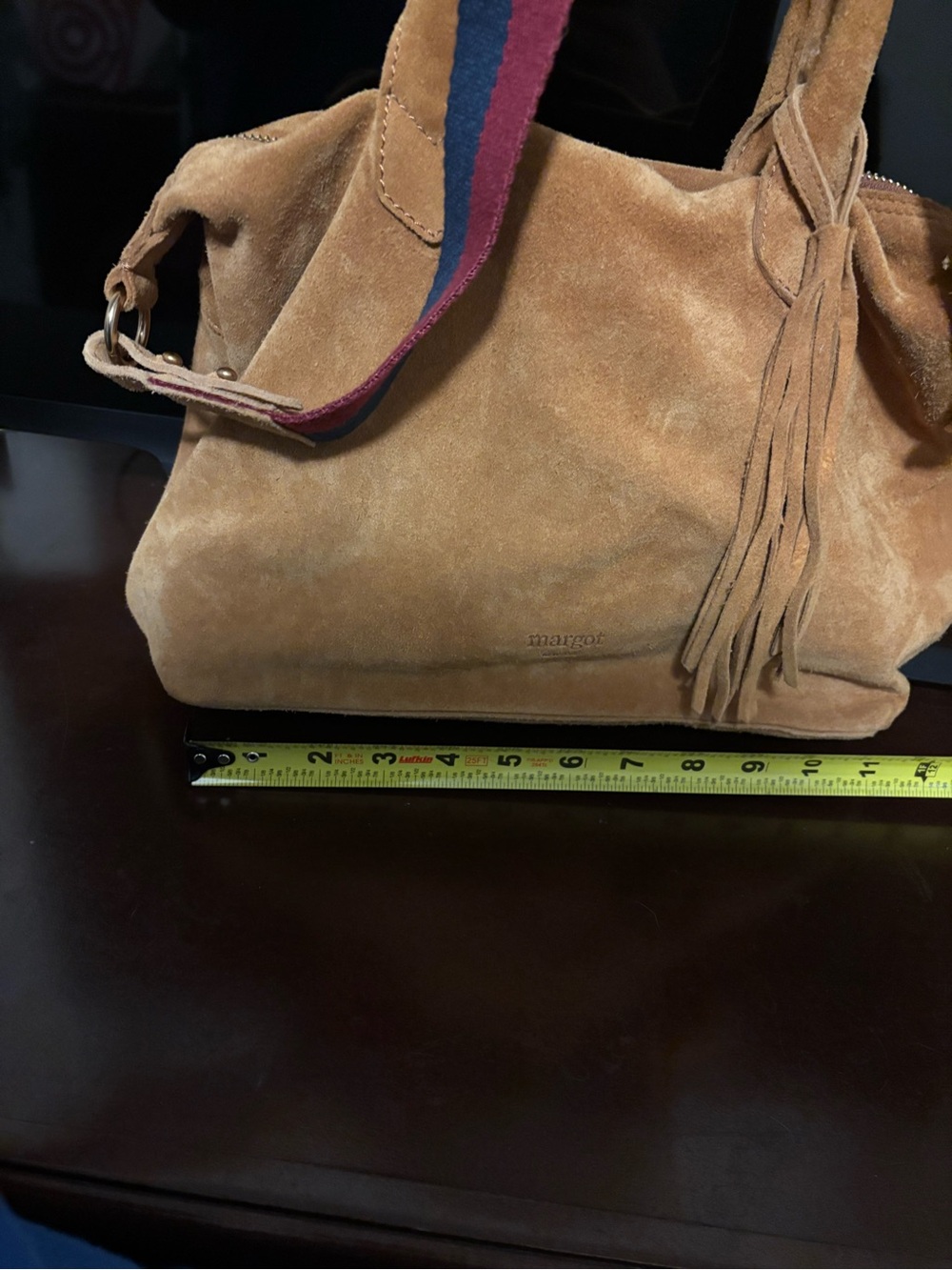 NWOT Margot New York Tan Suede Fringe Satchel or crossbody bag - Picture 8 of 9